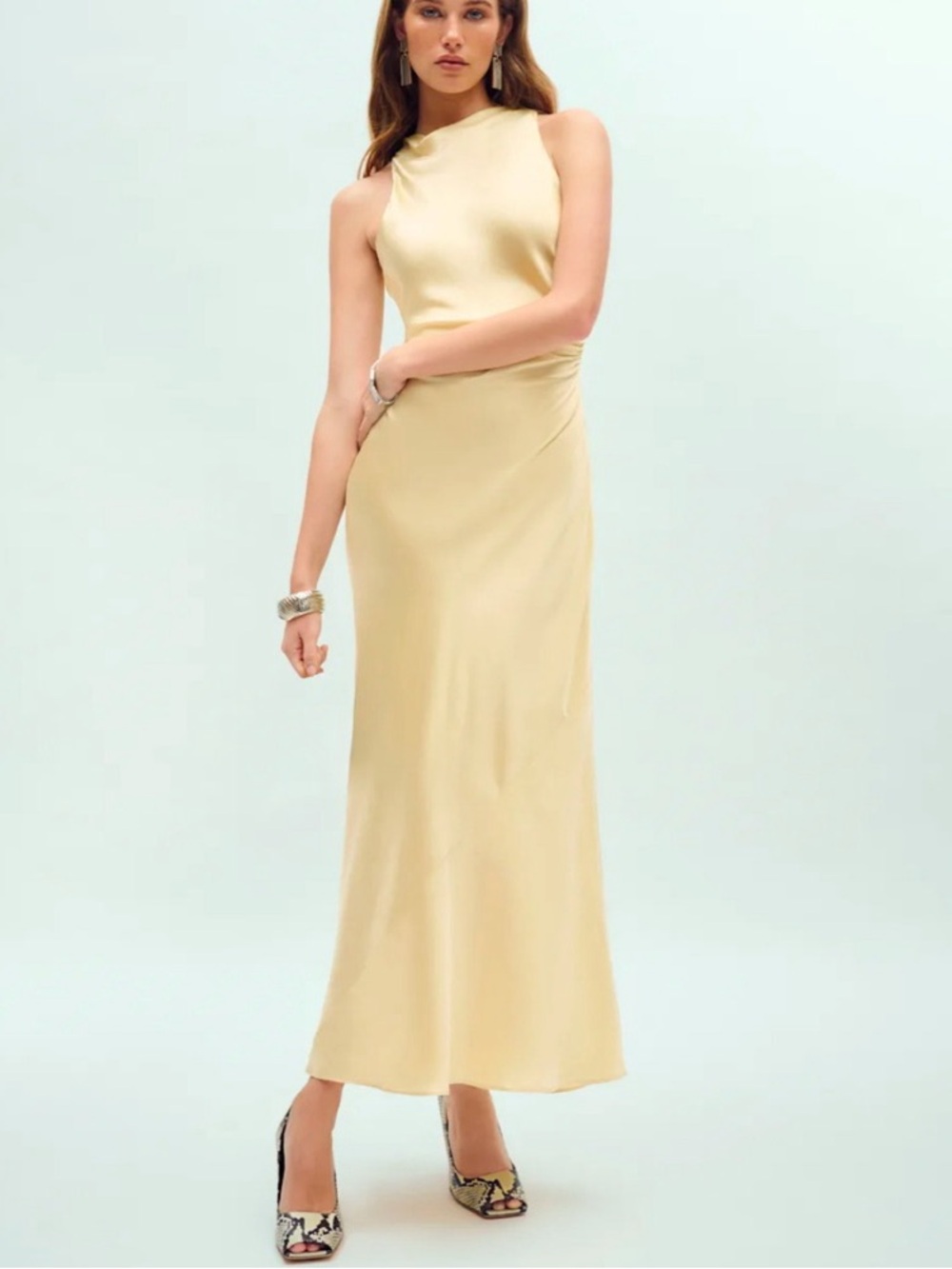 NWT Reformation Casette Silk Dress Blonde Sz 6